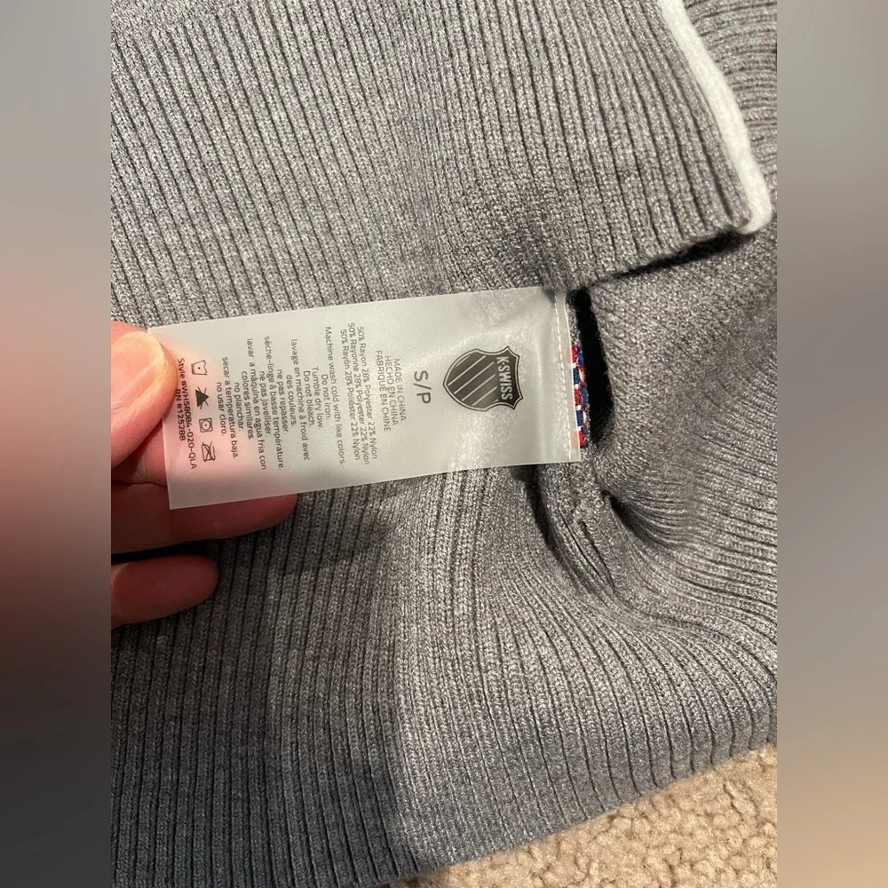 K-SWISS Gray Sweater Knit Cardigan with Piping Detail